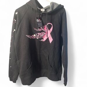 Grey Hoodie with Pink Ribbon breast cancer awareness Design